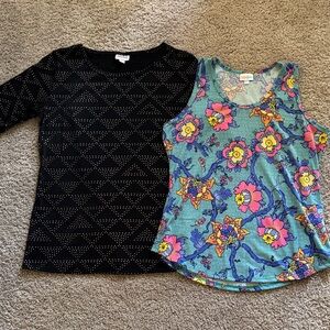 LuLaRoe Black Studded Long Sleeve Tee and Floral Tank Set